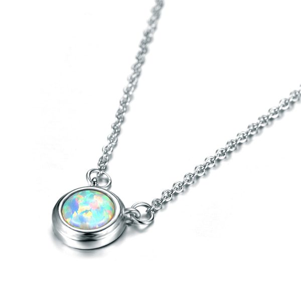 White Opal Round Pendant Necklace Sale