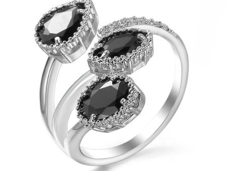 Black Crystal & Silver-Plated Rattan Ring For Discount