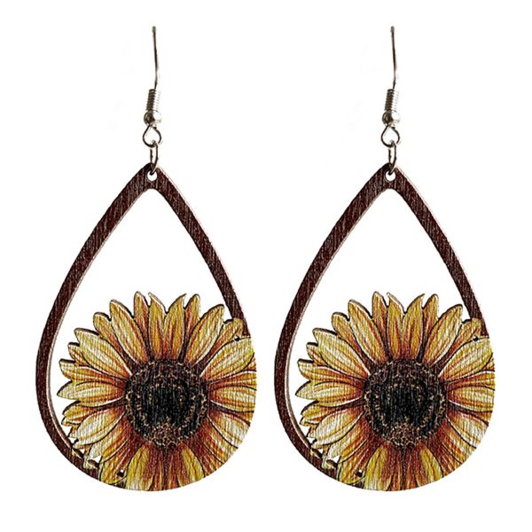 Yellow Wood Sunflower Drop Earrings Hot on Sale