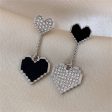 Black Enamel & Cubic Zirconia Double Heart Drop Earrings For Discount