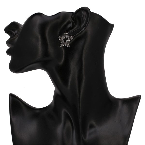 Black Cubic Zirconia & Silver-Plated Cutout Star Stud Earrings For Sale