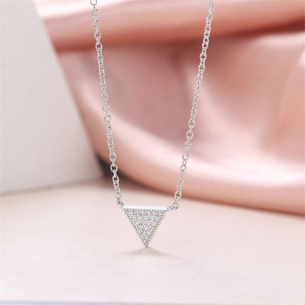 Cubic Zirconia & Silver-Plated Triangle Pendant Necklace For Sale