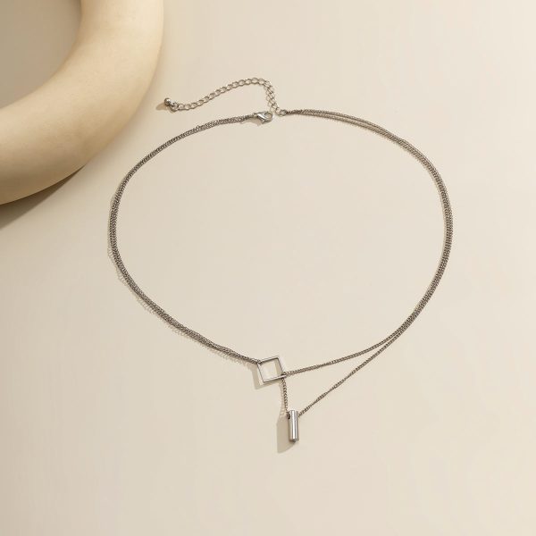 Silver-Plated Rhombus Layered Lariat Necklace Cheap