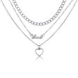 Silver-Plated  Love  Heart Pendant Layered Pendant Necklace on Sale