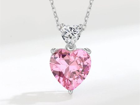 Pink Crystal & Silver-Plated Double Heart Pendant Necklace Online Sale