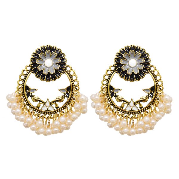 Black Enamel & Pearl 18K Gold-Plated Floral Wreath Drop Earrings Supply