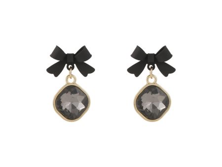 Black Crystal & Enamel 18K Gold-Plated Bow Drop Earrings Supply