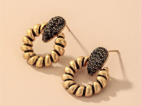 Black Cubic Zirconia & 18K Gold-Plated Twisted Circle Earrings Online