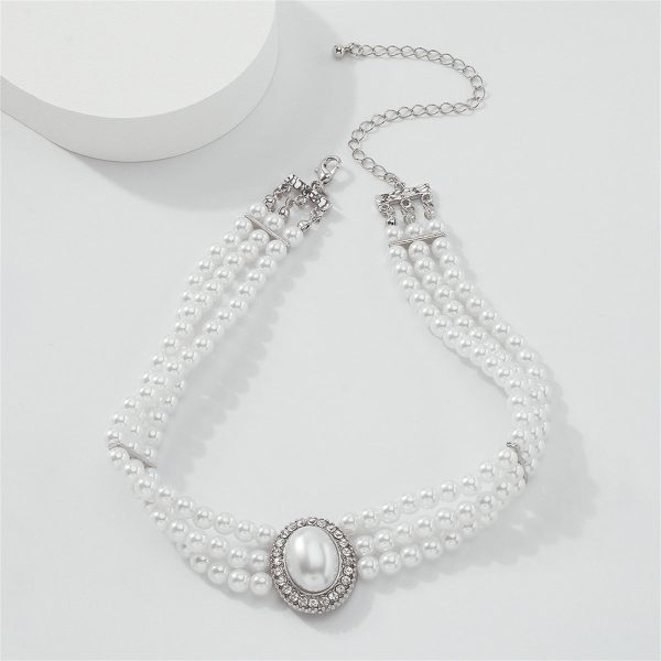 Cubic Zirconia & Pearl Silver-Plated Oval Layered Choker on Sale