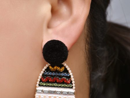 Black Cubic Zirconia & Pearl Hat & Mitten Drop Earrings For Cheap