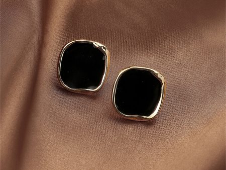 Black Enamel & 18K Gold-Plated Square Stud Earrings For Cheap