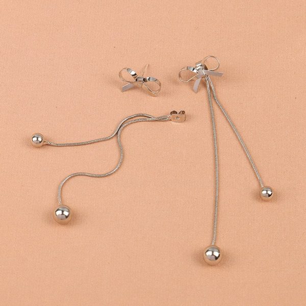 Silver-Plated Bow Double Ball Drop Earrings For Discount