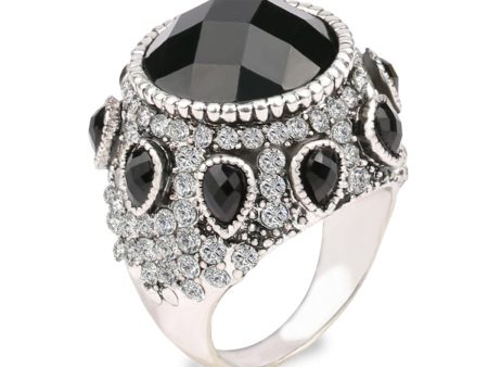 Black Crystal & Cubic Zirconia Silver-Plated Pear Ring For Discount