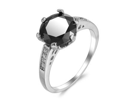 Black Cubic Zirconia & Silver-Plated Cocktail Ring For Cheap