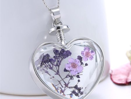 Purple Peach Blossom & Resin Heart Pendant Necklace For Discount