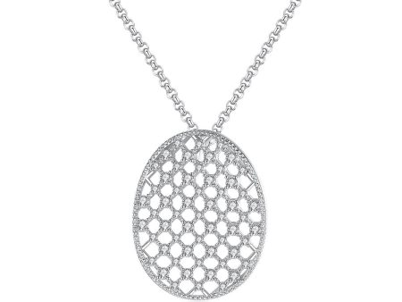 Cubic Zirconia & Silver-Plated Openwork Oval Pendant Necklace For Discount