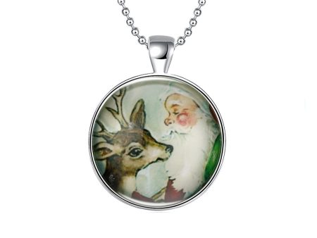 Santa & Reindeer Glow-In-The-Dark Pendant Necklace Cheap