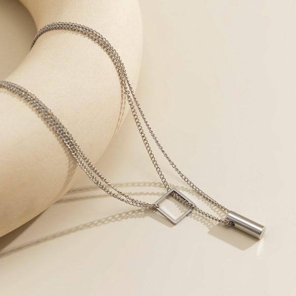 Silver-Plated Rhombus Layered Lariat Necklace Cheap