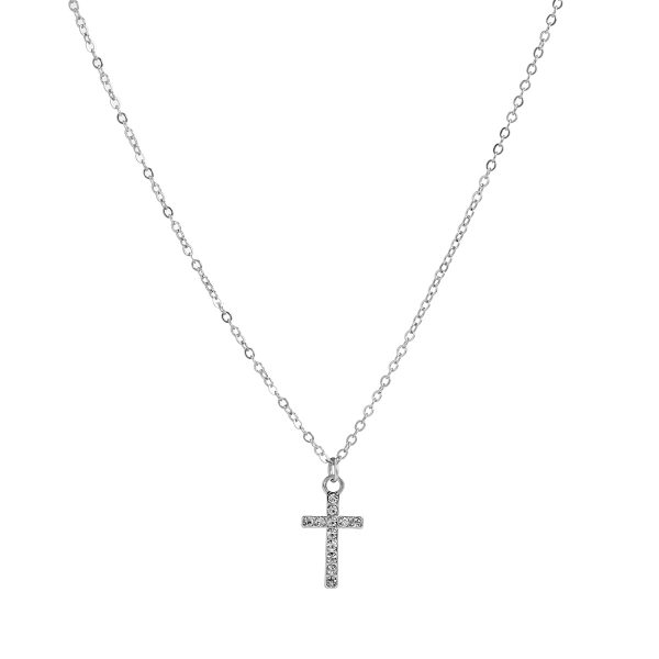 Cubic Zirconia & Silver-Plated Cable Chain Cross Pendant Necklace Cheap