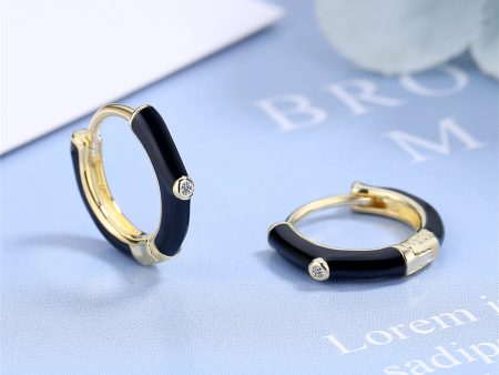 Black Enamel & Cubic Zirconia 18K Gold-Plated Huggie Earrings on Sale