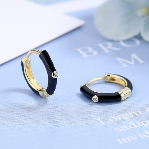 Black Enamel & Cubic Zirconia 18K Gold-Plated Huggie Earrings on Sale