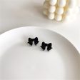 Black Enamel & Pearl Bow Stud Earrings For Sale