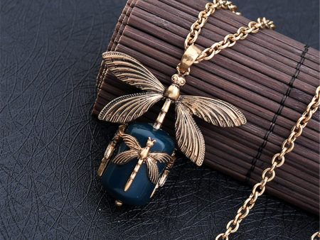 Green & 18K Gold-Plated Dragonfly Pendant Necklace Fashion