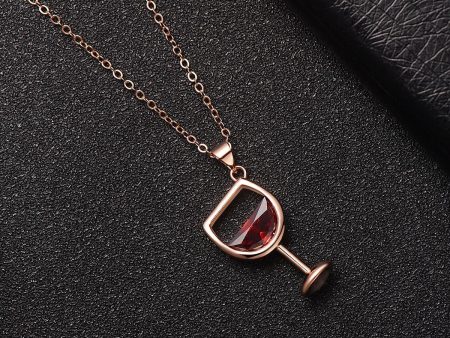 Red Crystal & 18K Rose Gold-Plated Wine Glass Pendant Necklace For Discount