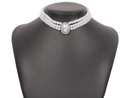 Cubic Zirconia & Pearl Silver-Plated Oval Layered Choker on Sale