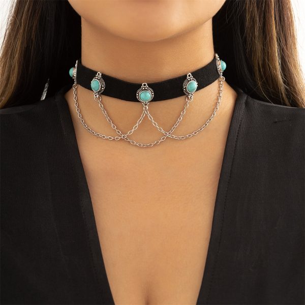 Turquoise & Silver-Plated Layered Choker Necklace Hot on Sale