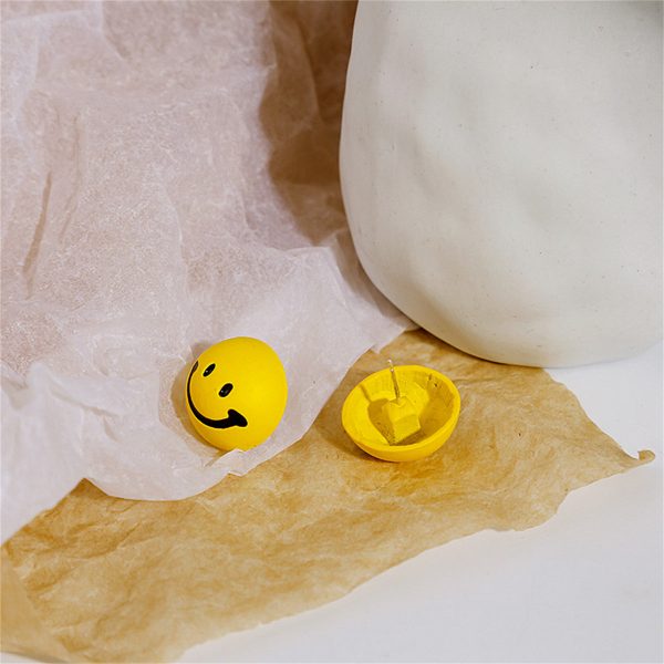 Yellow Enamel & Silver-Plated Smiley Stud Earrings For Cheap