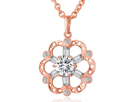 Crystal & 18K Rose Gold-Plated Hollow Floral Pendant Necklace For Sale