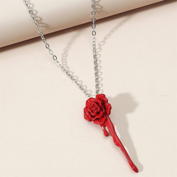 Red Enamel & Silver-Plated Rose Pendant Necklace on Sale