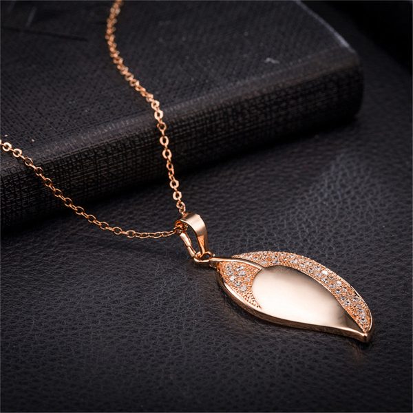 Cubic Zirconia & 18K Rose Gold-Plated Leaf Pendant Necklace Cheap