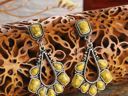 Yellow Marbled Turquoise & Silver-Plated Chandelier Drop Earrings on Sale