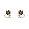 Black Enamel & Crystal Flower Ear Jacktes Hot on Sale