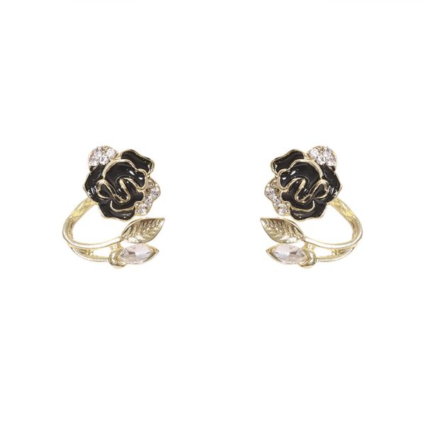 Black Enamel & Crystal Flower Ear Jacktes Hot on Sale