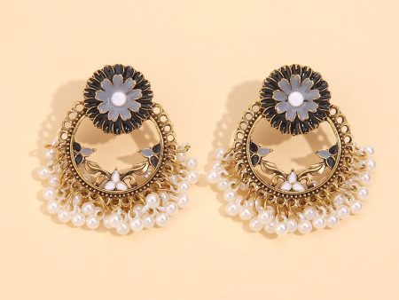 Black Enamel & Pearl 18K Gold-Plated Floral Wreath Drop Earrings Supply