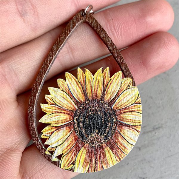 Yellow Wood Sunflower Drop Earrings Hot on Sale