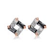 Black Cubic Zirconia & 18K Rose Gold-Plated Square Stud Earrings Fashion