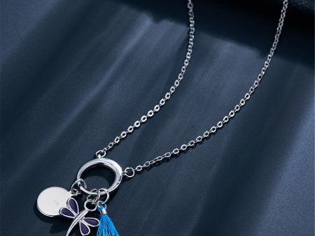 Blue & Platinum Dragonfly Pendant Necklace Hot on Sale