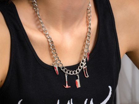 Red Enamel & Silver-Plated Weapon Charm Necklace Online Hot Sale