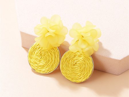 Yellow Raffia Flower Drop Earrings Sale