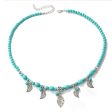 Turquoise & Silver-Plated Openwork Leaves Beaded Charm Necklace on Sale