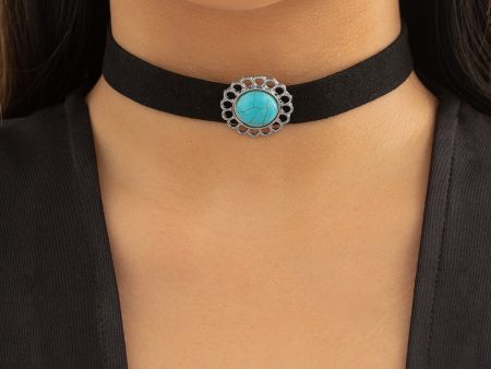 Turquoise & Silver-Plated Choker Necklace Cheap