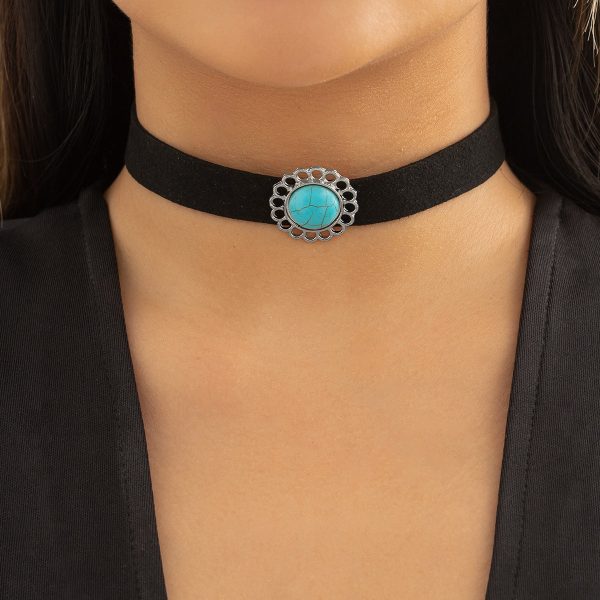 Turquoise & Silver-Plated Choker Necklace Cheap