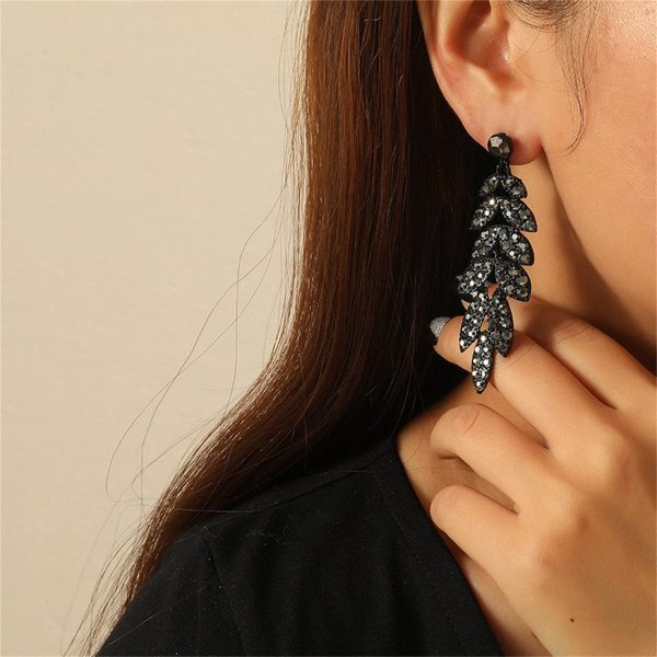 Black Cubic Zirconia Leaves Drop Earrings Sale