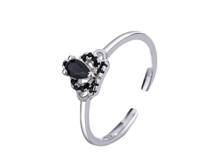 Black Cubic Zirconia & Silver-Plated Crown Open Ring Supply