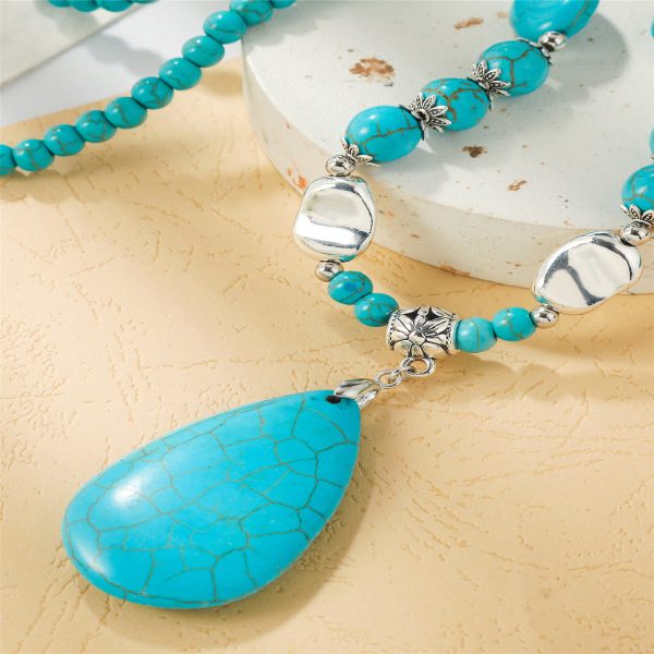 Turquoise & Silver-Plated Drop Pendant Necklace Online now