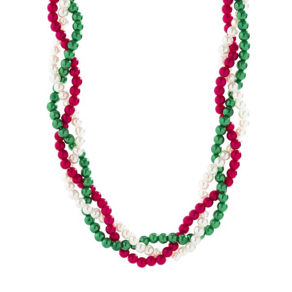 Red & Green Acrylic Pearl Crossing Necklace For Cheap